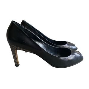 Max Mara Open Peep Toe Dressy Pumps 9.5 EU 40 Black Leather Heel 3” Made Italy